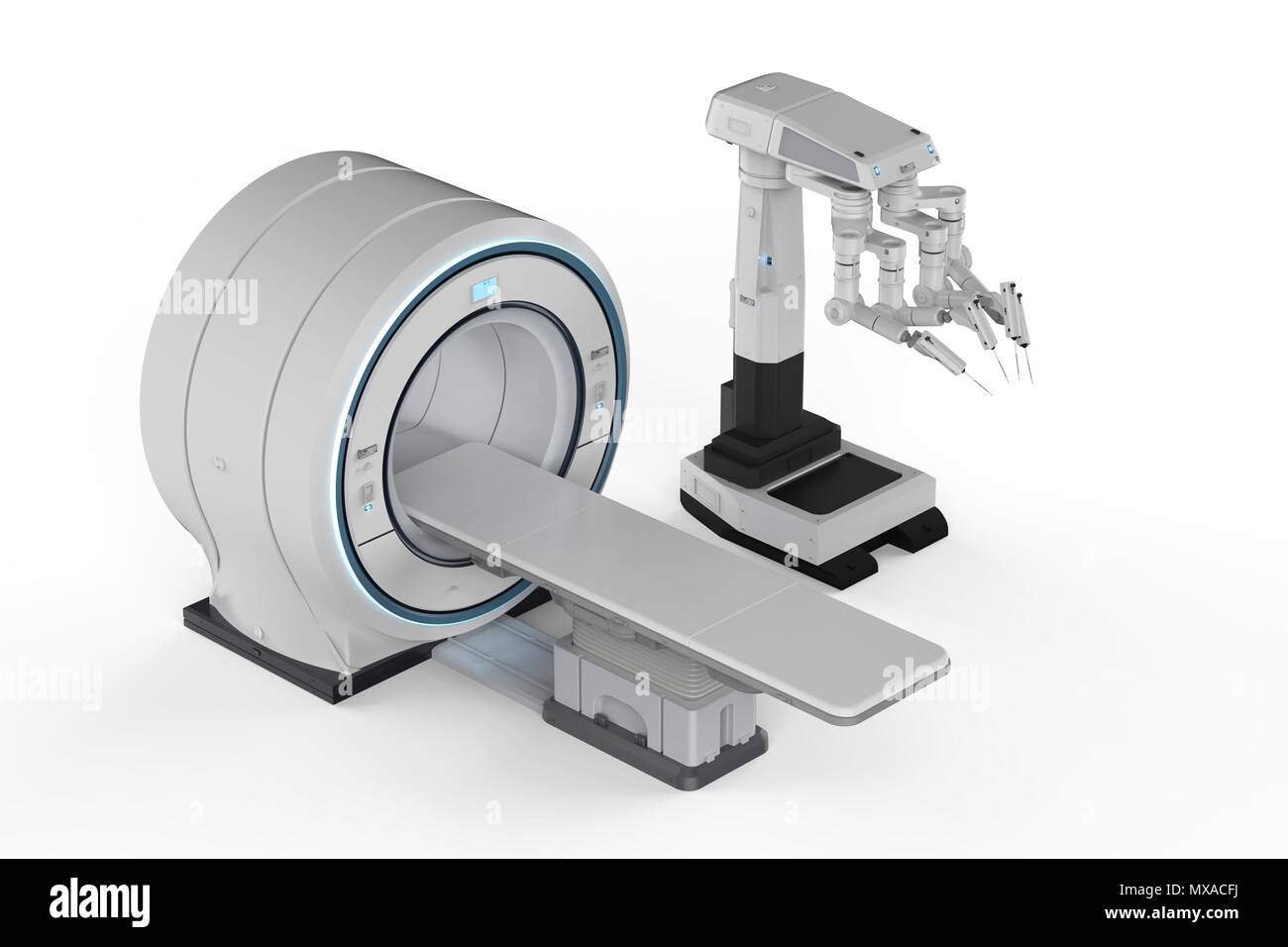 3D-rendering MRT-Gerät mit Roboter Chirurgie Scan Stockfoto