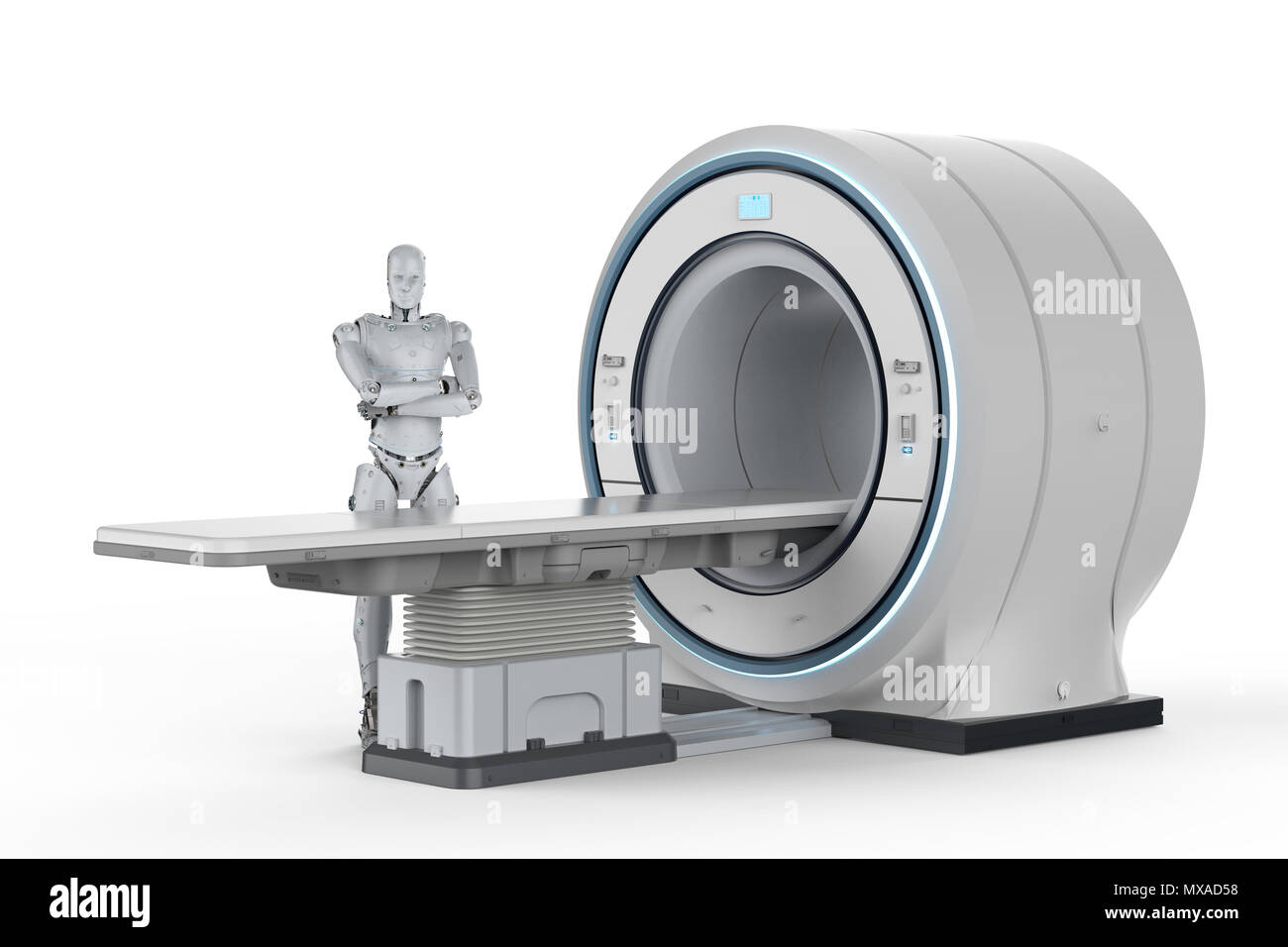 3D-rendering MRT-Scan Maschine gesteuert durch ai Robot Stockfoto