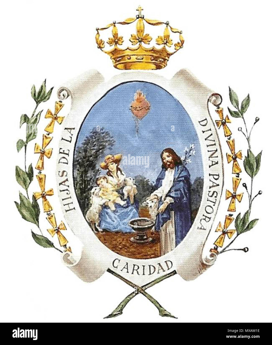 . Englisch: Emblem der Instituto Calasancio de Hijas de La Divina Pastora, religiösen Kongregation für Bildung für Mädchen, 1885 gegründet, für eine der Schulen gemalt. zwischen 1895 und 1900. Unbekannt 291 ICHDV - escut Stockfoto
