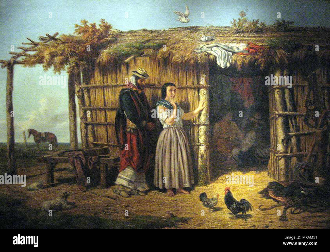 . Englisch: Juan León Pallière. Öl auf Leinwand. Größe: 100 cm x 140 cm. Auch als Gaucho enamorado. Español: Juan León Pallière. Óleo sobre Tela. Medidas: 100 cm x 140 cm. También llamado Gaucho enamorado. ca. 1861. Juan León Pallière (1823-1887) 292 Idilio Criollo Stockfoto