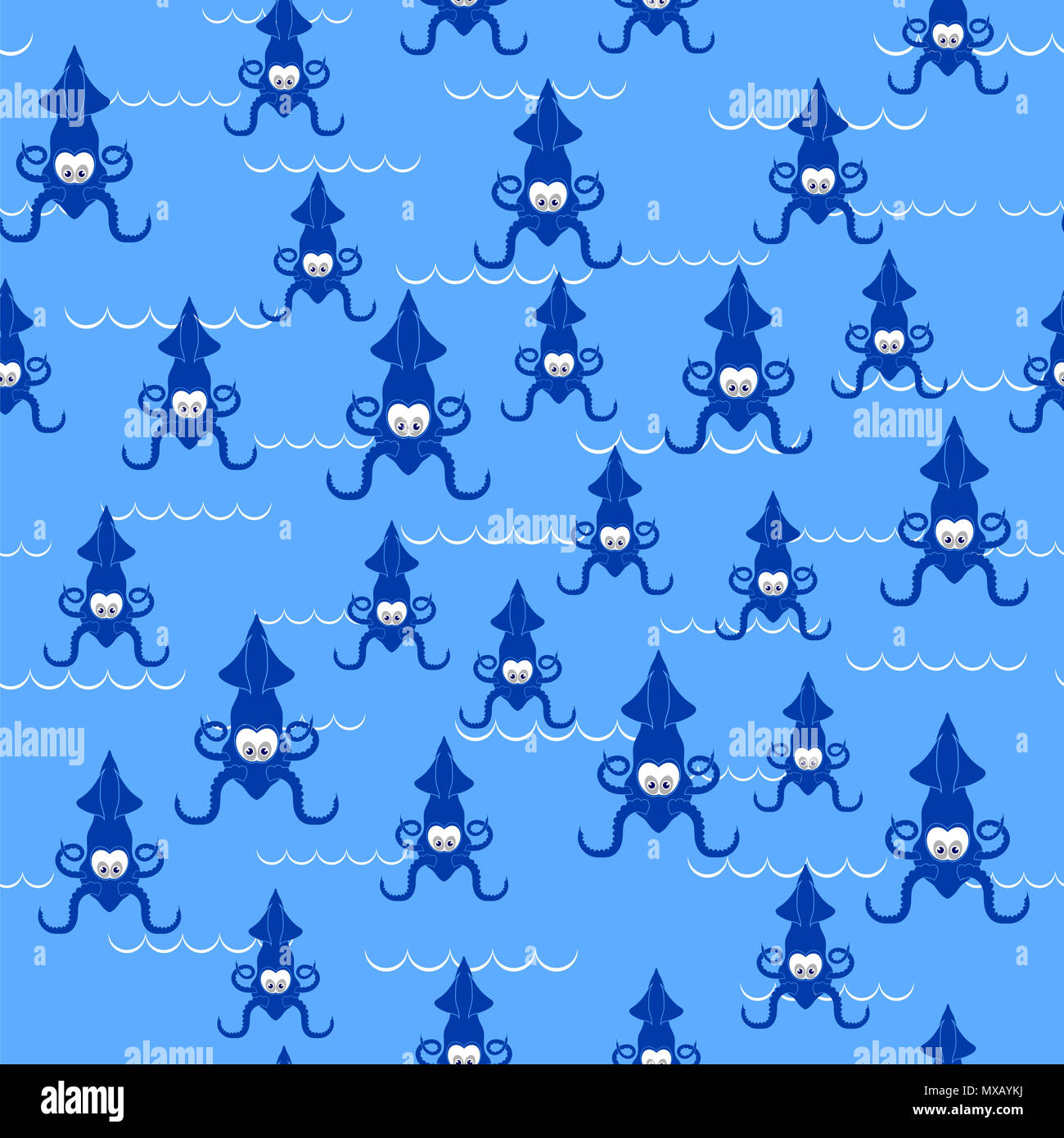 Europäische Squid Silhouette nahtlose Muster. Cute Meeresfrüchte. Tier unter Wasser. Sea Monster Stockfoto