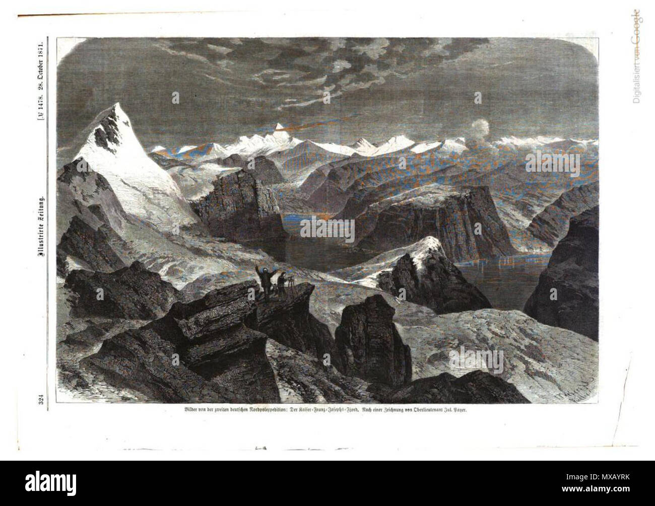 . English: Kaiser-Franz-Josef-Gletscher im Jahr 1870, 2. deutsche Polarexpedition 1869-1870. 1870. Julius Payer 333 Kaiser-Franz-Josef-Gletscher-1871 Stockfoto