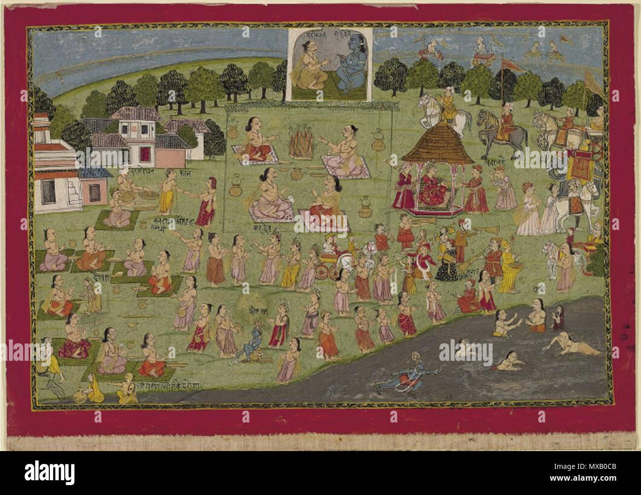 . Englisch: Folio aus einem Bhagavatapurana Serie: König Yudhisthira führt die Rajasuya Opfer, 1825-50 Indien: Himachal Pradesh, Kangra Workshop, 1825-1850 Opak Aquarell und Gold auf Papier Bild: 10-1/2 x 15-5/8-in. (26,7 x 39,7 cm); Blatt: 12-1/4 x 17 in. (31,1 x 43,2 cm) Norton Simon Museum, Geschenk von Ramesh und Urmil Kapoor S. 2003.02.02. zwischen 1825 und 1850. Himachal Pradesh, Kangra Workshop 341 König Yudhisthira führt die Rajasuya Opfer Stockfoto