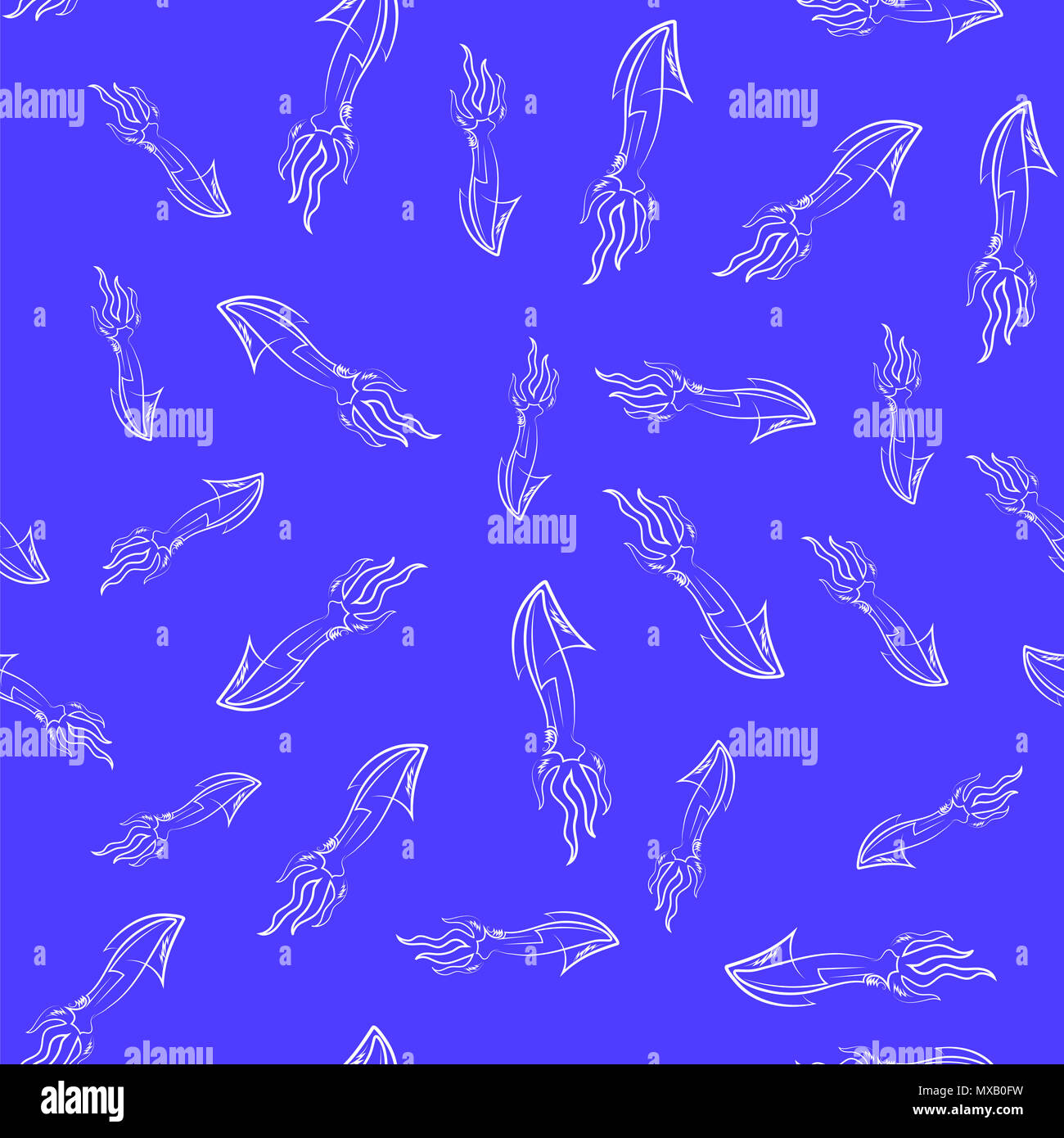 Europäische Squid Silhouette nahtlose Muster auf blauem Hintergrund. Cute Meeresfrüchte. Tier unter Wasser. Sea Monster Stockfoto