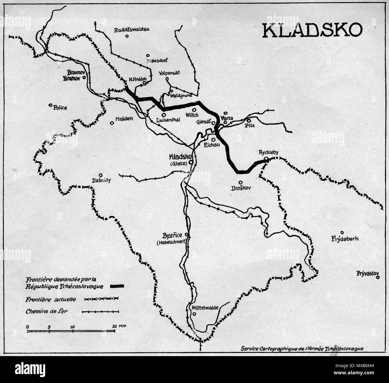 . Englisch: Tschechoslowakische territoriale Forderungen an die Glatz/Glatz Gebiet von Deutschland (heute Kłodzko in Polen) 1919-medialen Anforderungen Option. Čeština: Československé územní požadavky na Glatz v roce 1919 - Bavaria Cruiser středního územního zisku. 1919. Kartografische Dienst der tschechoslowakischen Armee. 342 Glatz 1919 B Stockfoto