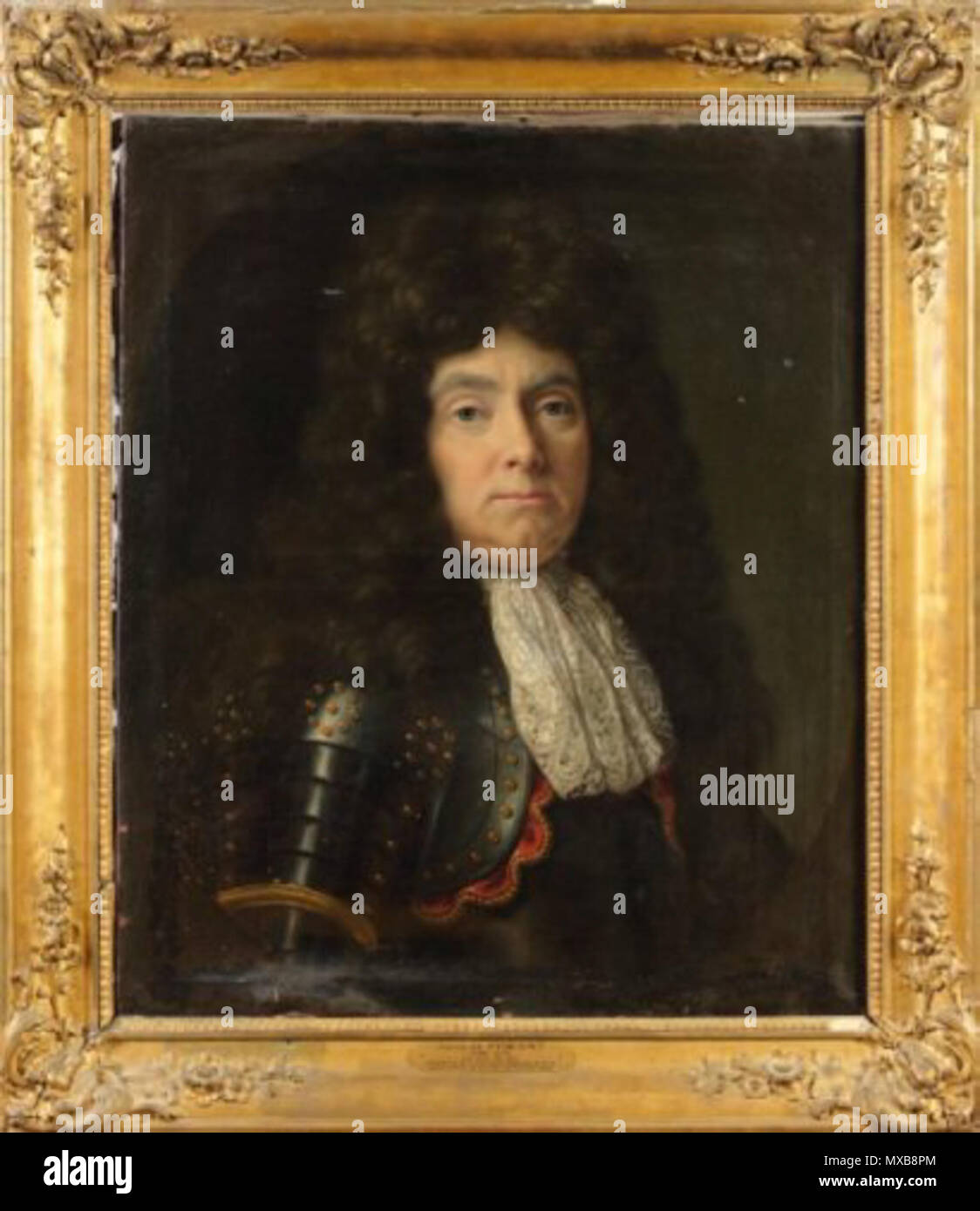 . Français: Portrait de Aufgabe II Forant Huile sur toile. Annotée au Verso "Job Forant mort en 1692, chef d'Escadre". 67,8 x 56,5 cm Job II Forant (Vers 1629-1692). Petit-Fils de Job I Forant (né à l'Île de Ré en 1550). Evangelisch, contre-amiral de la flotte de Jean Guiton, le célèbre Maire de La Rochelle qui soutint le Siège de la Ville contre le Richelieu. Fils de Jacques Forant (né en 1588). Egalement contre-amiral de la flotte rochelaise de Jean Guiton. Passa au service de Venise, du Roi d'Angleterre et du Prince d'Orange avant de revenir au service de Louis XIV. Job II continuant Forant, les Stockfoto