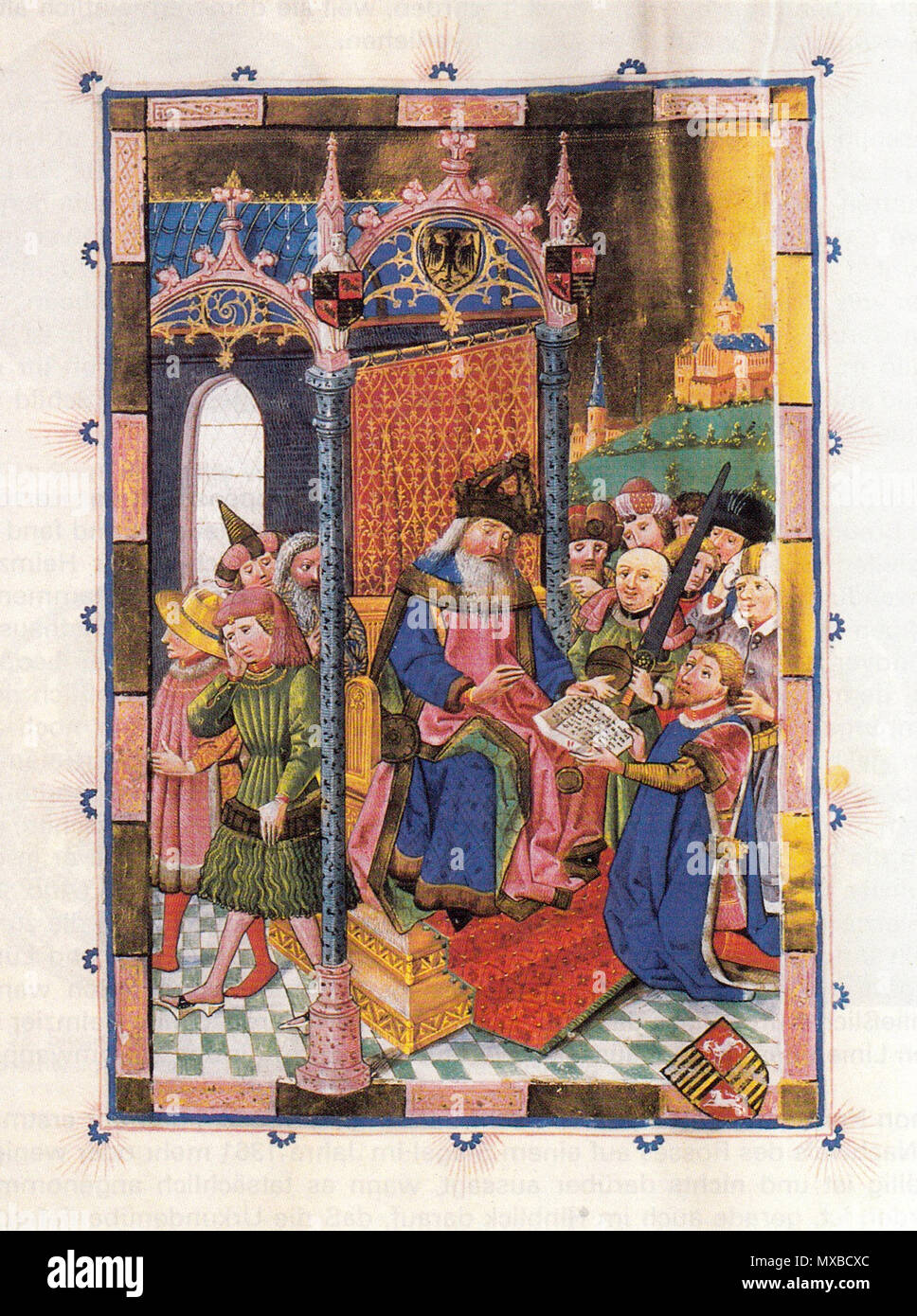 . English: Kaiser Karl IV. Belehnt sterben askanischen Herzöge von Wittenberg mit dem Fürstentum Lüneburg. 12 Oktober 2013, 17:10:29. Peter Veddeler 337 KarlIVbelehntherzoegevonwittenbergmitlueneburg Stockfoto