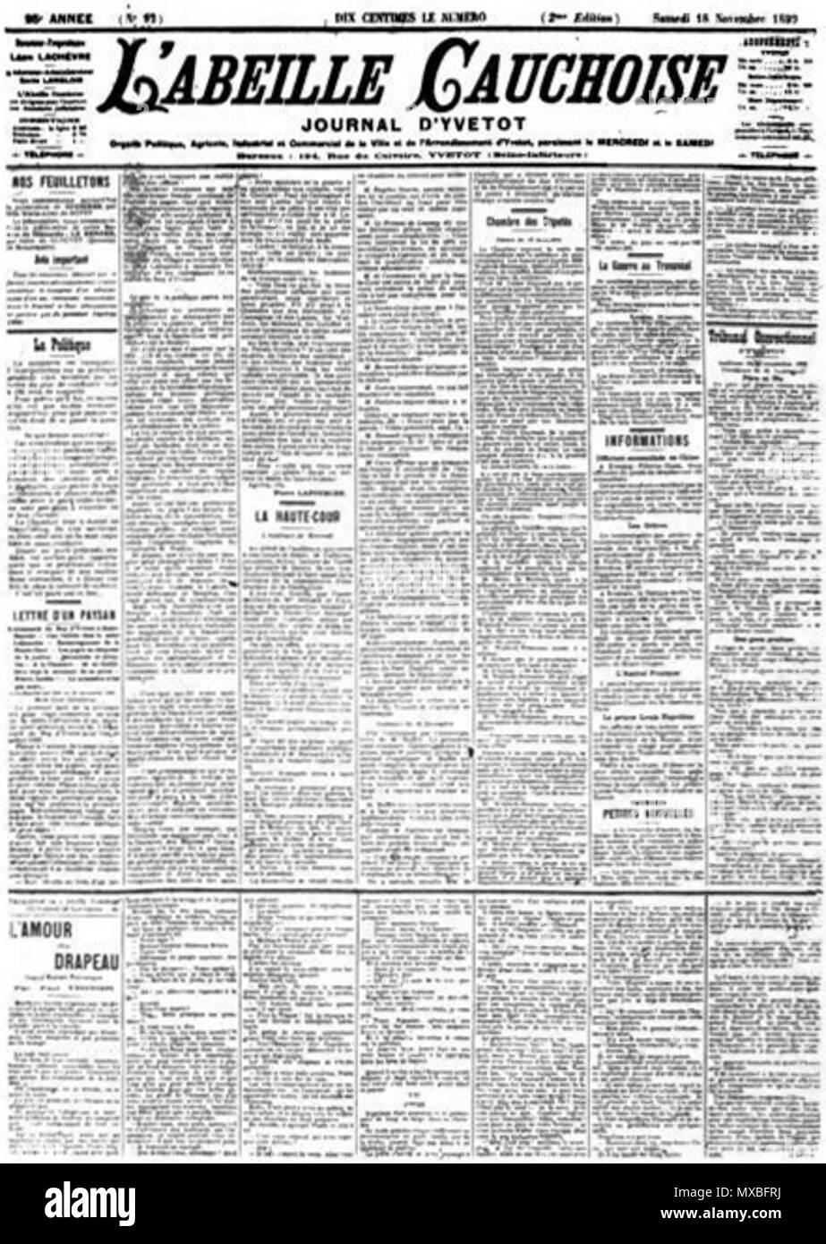 . Englisch: L'Abeille cauchoise, Zeitung von Frankreich. 19. L'Abeille cauchoise 352 L'Abeille cauchoise Stockfoto
