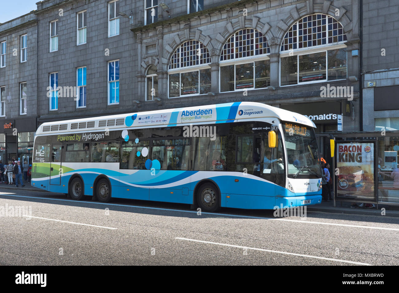 dh Hydrogen Bus Project ENERGY UK Aberdeen Transportexperiment Stagecoach H2 Schottland Brennstoffzellen-Technologie Test Fahrzeug Busse Fahrzeuge Stockfoto