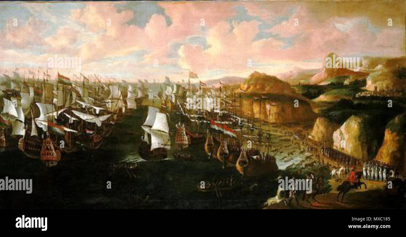 . Gemälde von William III. Landung in Torbay, England, 1688. 17. Jahrhundert. Diese Datei fehlt, Informationen zum Autor. 358 Landung in Tor Bay Stockfoto