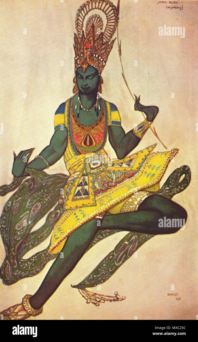 . Эскиз костюма Синего бога для постановки* Синий бог* Райнальдо Гана. 1912 Le Dieu bleu Nijinsky in Titel Rolle. 1911. Bakst 362 Le Dieu bleu von Bakst, 03. Stockfoto