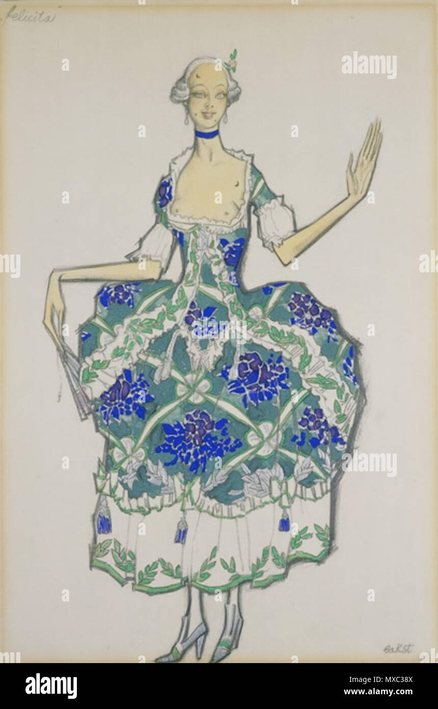 . Design für "Felicita" in Leonide Massine des Balletts "Die gut gelaunten Damen' von Leon Bakst Diaghilew Ballets Russes 1917/V&A Museum Museum Nr. S. 341 -1988. 20. Bakst 369 Les femmes de Bonne humeur 03 von L. Bakst Stockfoto