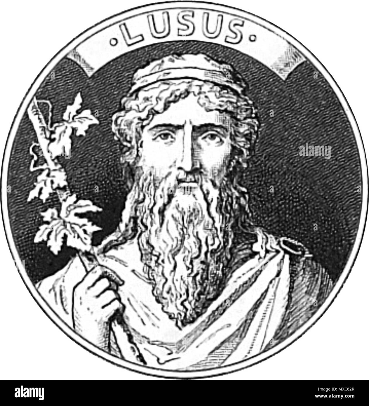 . Português: Representação do deus Luso, suposto Filho ou companheiro de Baco. Englisch: Der Gott lusus, der angebliche Sohn oder Begleiter von Bacchus. 1880. Unbekannt 382 Lusus Stockfoto