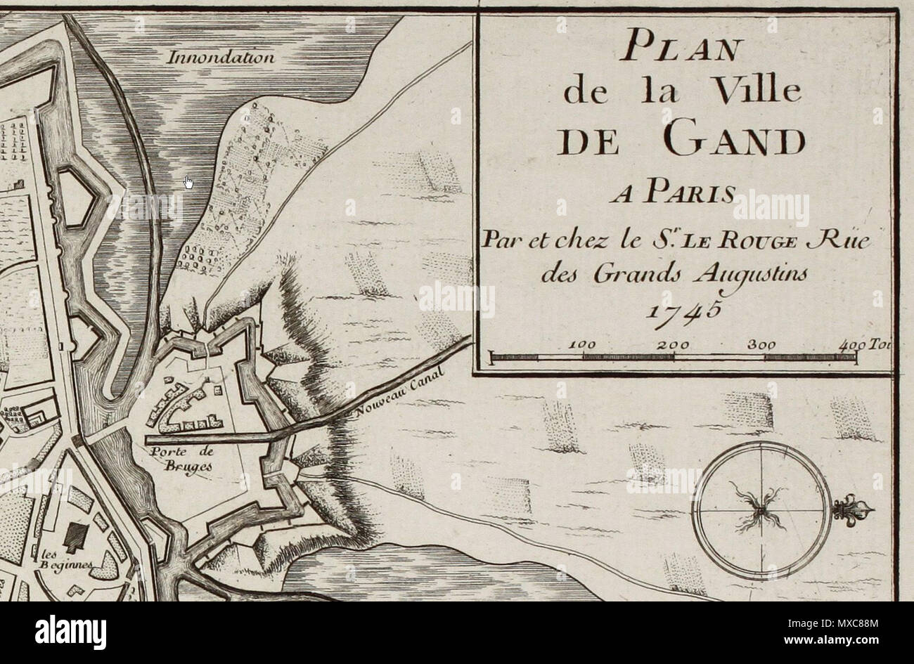 . Englisch: Karte von Gent von Georges Louis Le Rouge. 29. Februar 2012. George Louis Le Rouge (* 1707 - † 1790) 393 Karte von Gent von Georges Louis Le Rouge, Detail (2) Stockfoto