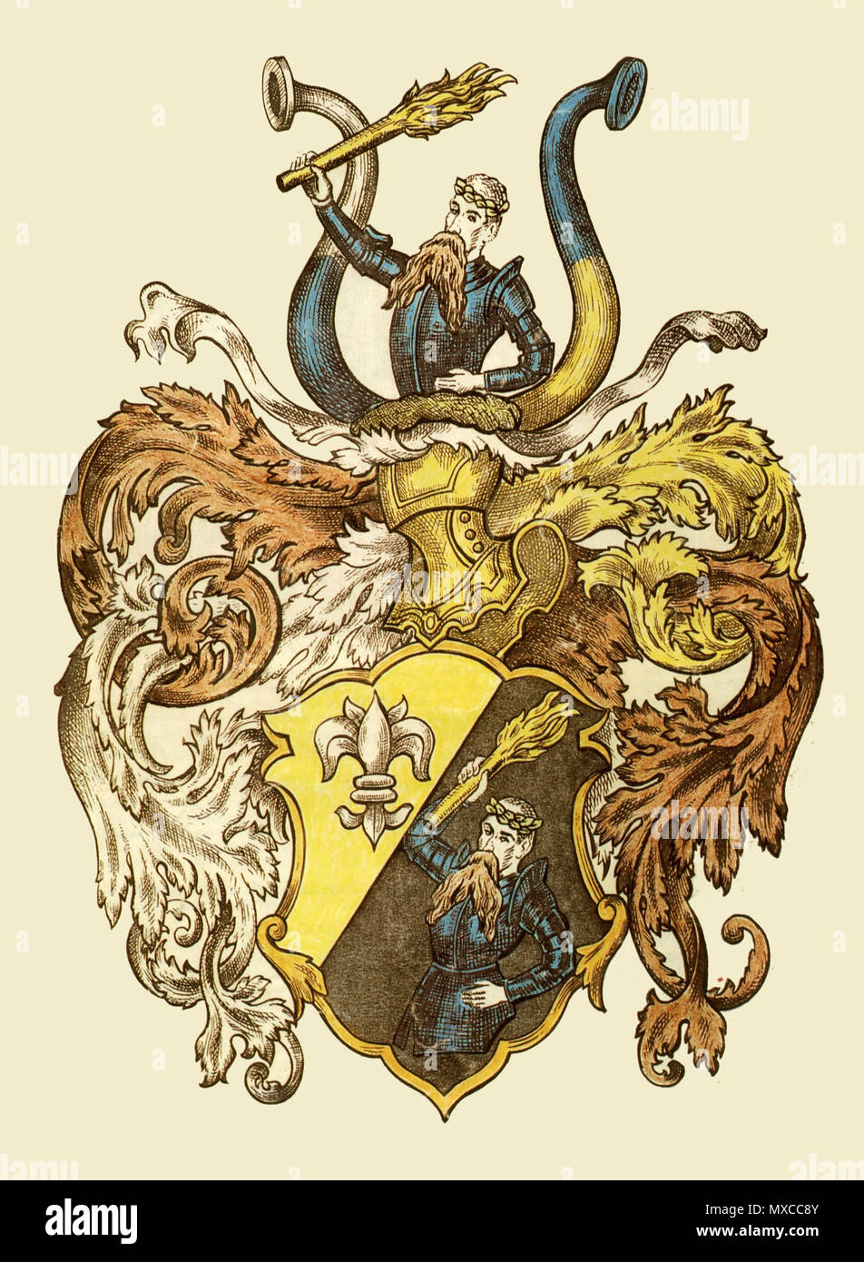 . Čeština: Dodatečně Melantricha kolorovaný Erb Jiřího z Aventina otiskovaný v Jeho reprezentativních publikacích. Čeština: 16. století Englisch: 16. Jahrhundert. Jiří Melantrich z Aventina (?) 411 Melantrich erb Bar Stockfoto