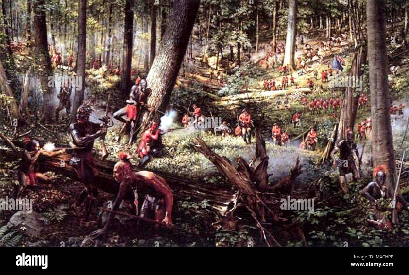 . Englisch: eine Schlacht während des Siebenjährigen Krieges zwischen Briten und Indianer in Nordamerika. . Unbekannt 19 eine Schlacht des French-Indian Krieg Stockfoto