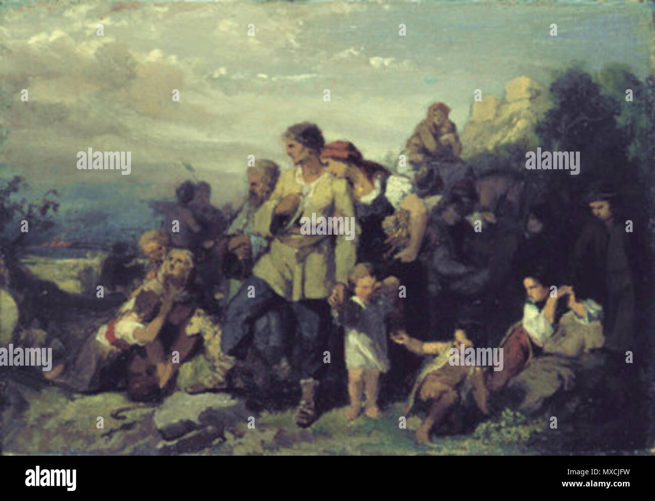 . Čeština: Petr Maixner - Studie k Sedláci po bitvě na Bílé hoře. 1860. Petr Maixner 389, Petr Maixner - Studie k Sedlaci po bitve na Galle hore (Pred 1860) Stockfoto