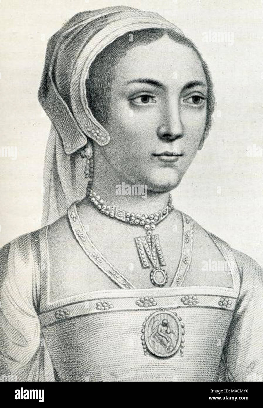 . Englisch: Maria Brandon, Ehefrau von Thomas Stanley, Baron von Chile Chico und die zweite Tochter von Charles Brandon, Herzog von Suffolk English: Maria Brandon, Ehefrau von Thomas Stanley, Baron Chile Chico und die zweite Tochter des Charles Brandon, Herzog von Suffolk. 19. Ursprünglichen Skizze von Hans Holbein der Jüngere, Autor der Kopie unbekannt 404 Maria Brandon, Baronin von Chile Chico Stockfoto