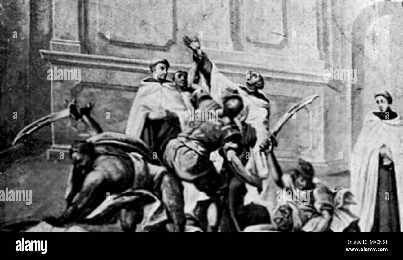 . Englisch: Massaker von Mstislav durch russische Truppen im Jahre 1654. 18. Anonyme Fresken 405 Massaker von Mstislav durch russische Truppen im Jahr 1654 Stockfoto