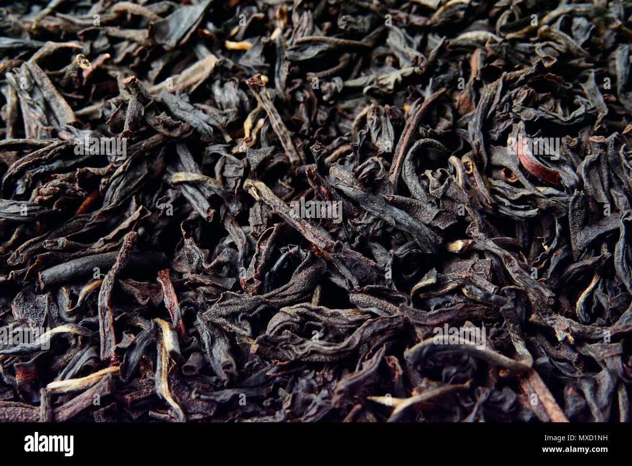 Trockene Blätter der schwarzen Tee. Close-up. Stockfoto