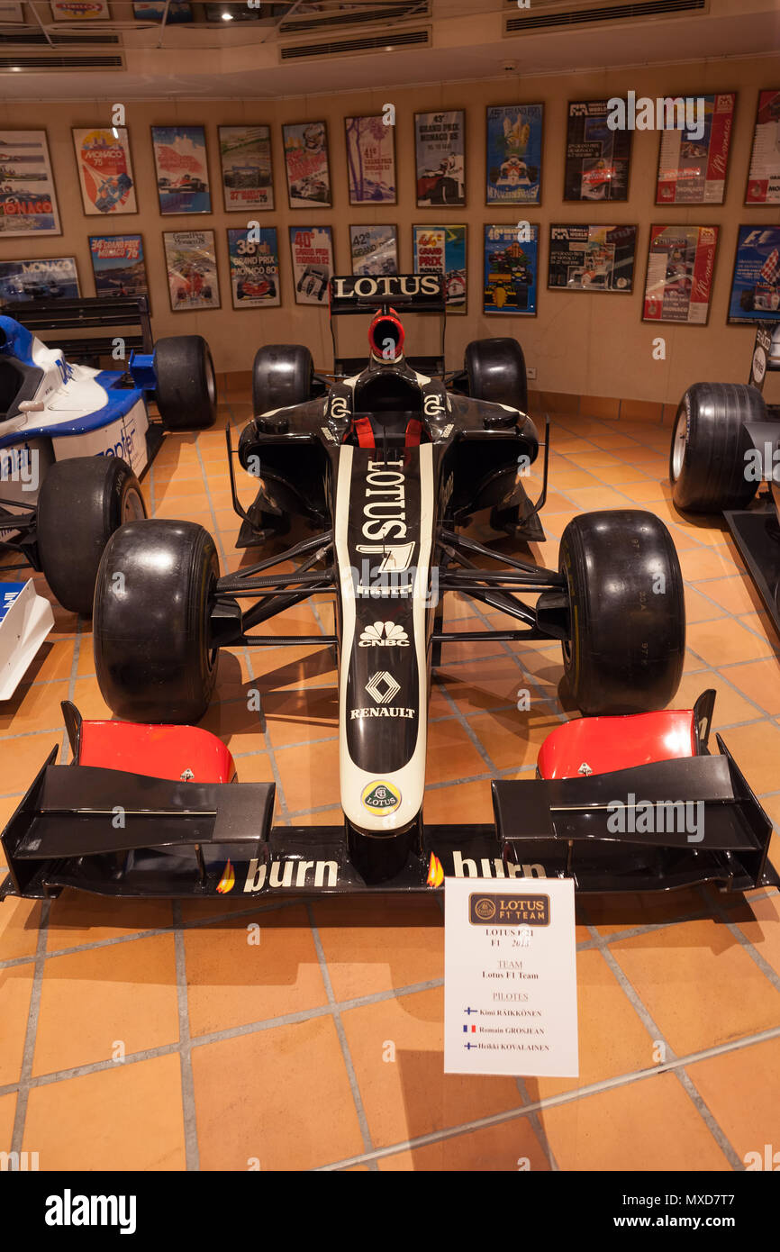 Lotus E21 2013 Formel 1 Rennwagen, Lotus F1 Team, Monaco Top Cars Collection Automobile Museum, Ausstellung seiner Durchlaucht des Fürsten von Monaco Oldtimer C Stockfoto