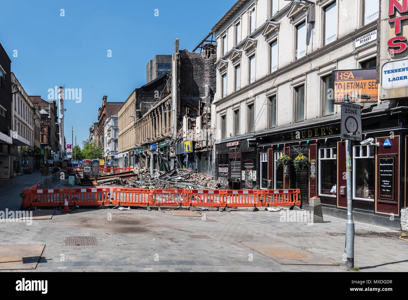 Sauchiehall Street arbeiten nach dem Brand Stockfoto