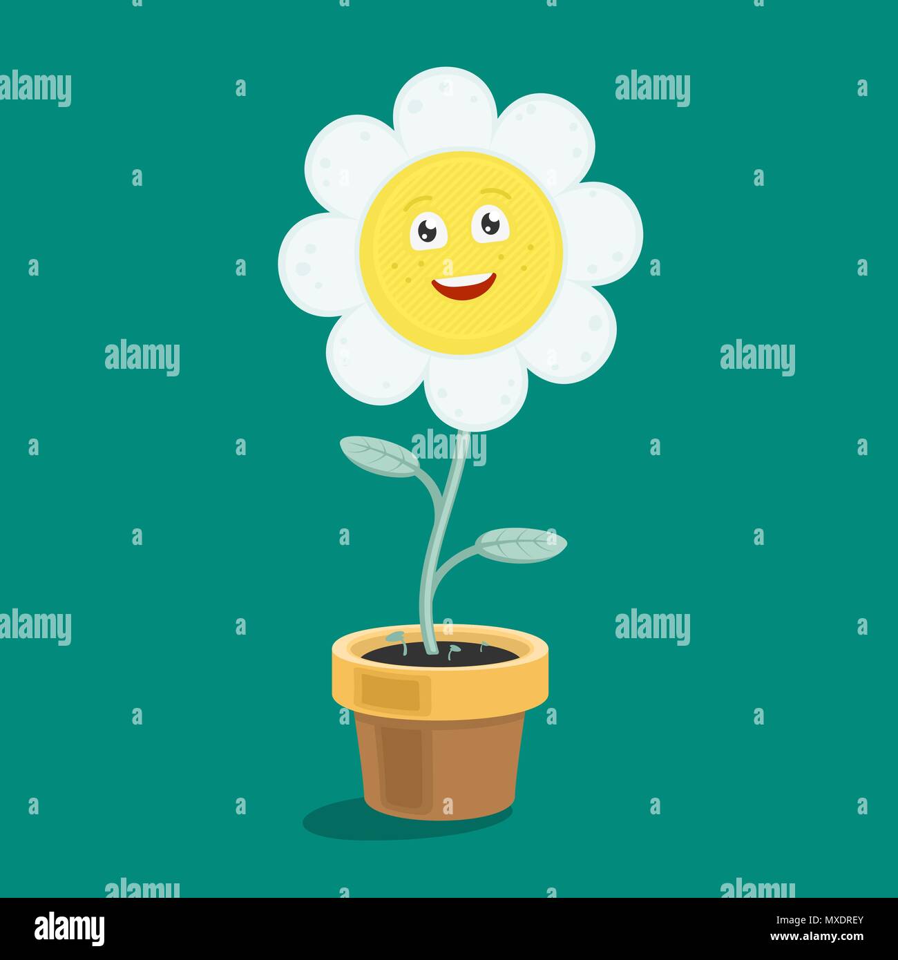 Charakter daisy flower in einem Topf Stock Vektor