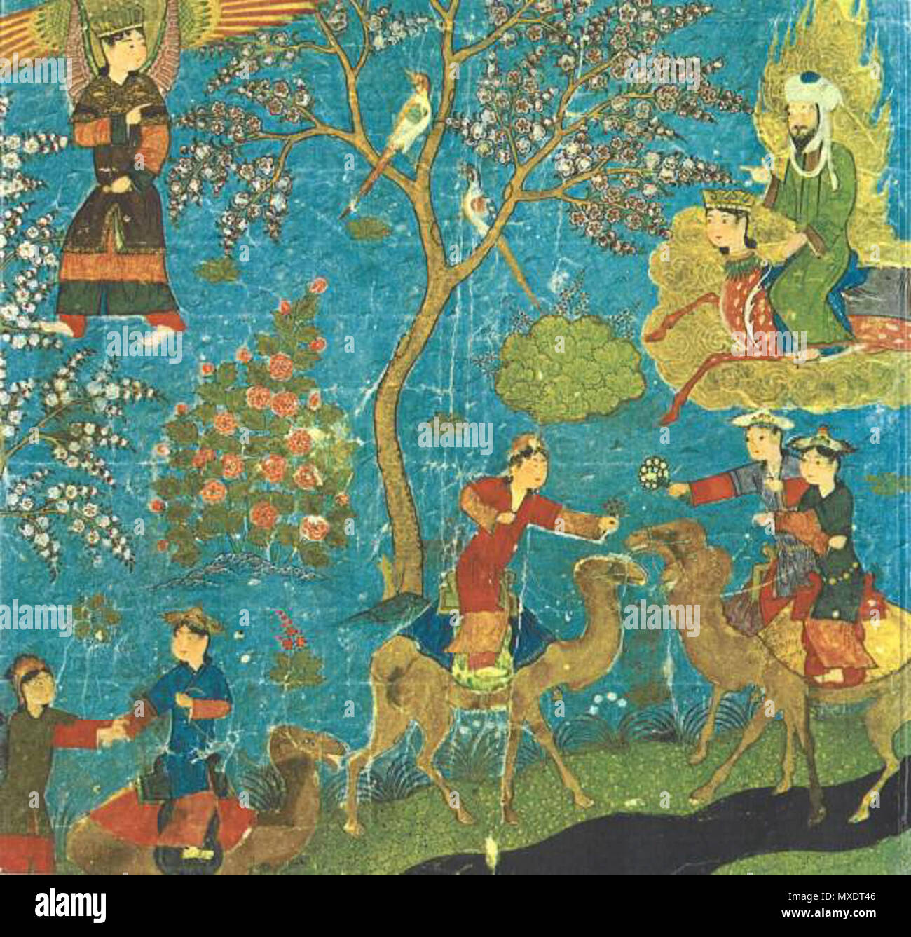 Englisch Mohammed Oben Rechts Paradies Wahrend Reiten Buraq Begleitet Durch Den Engel Gabriel Oben Links Unter