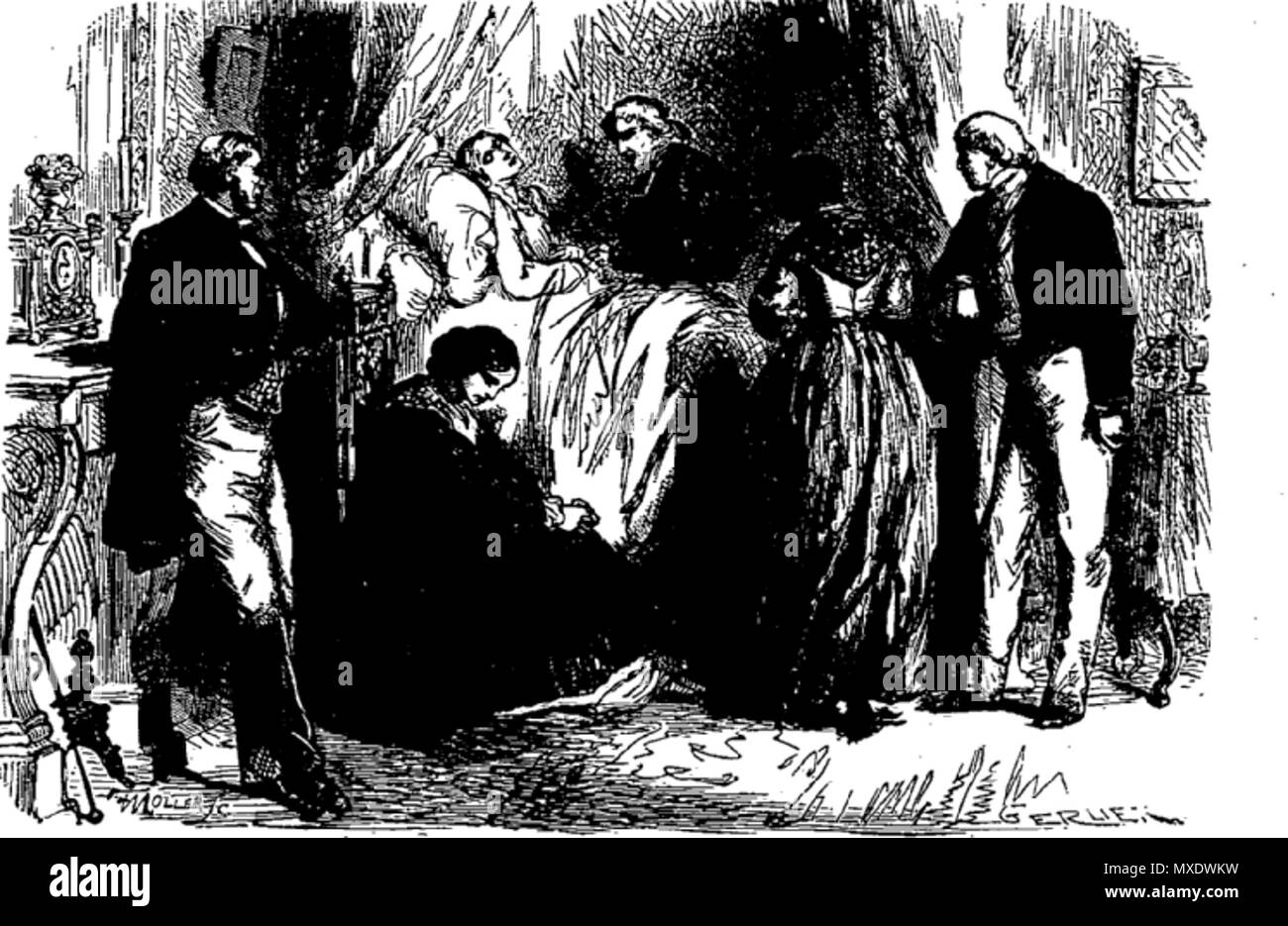 . Français: Illustration de Au Bonheur des Dames illustrées tirée des OEuvres complètes de Émile Zola, T1, Fasquelle, 1906, Mort de Genviève s. 425. Vom 6. Oktober 2012, 18:33:09. Fasquelle-Zola 426 Mort de Genevieve (4) Stockfoto