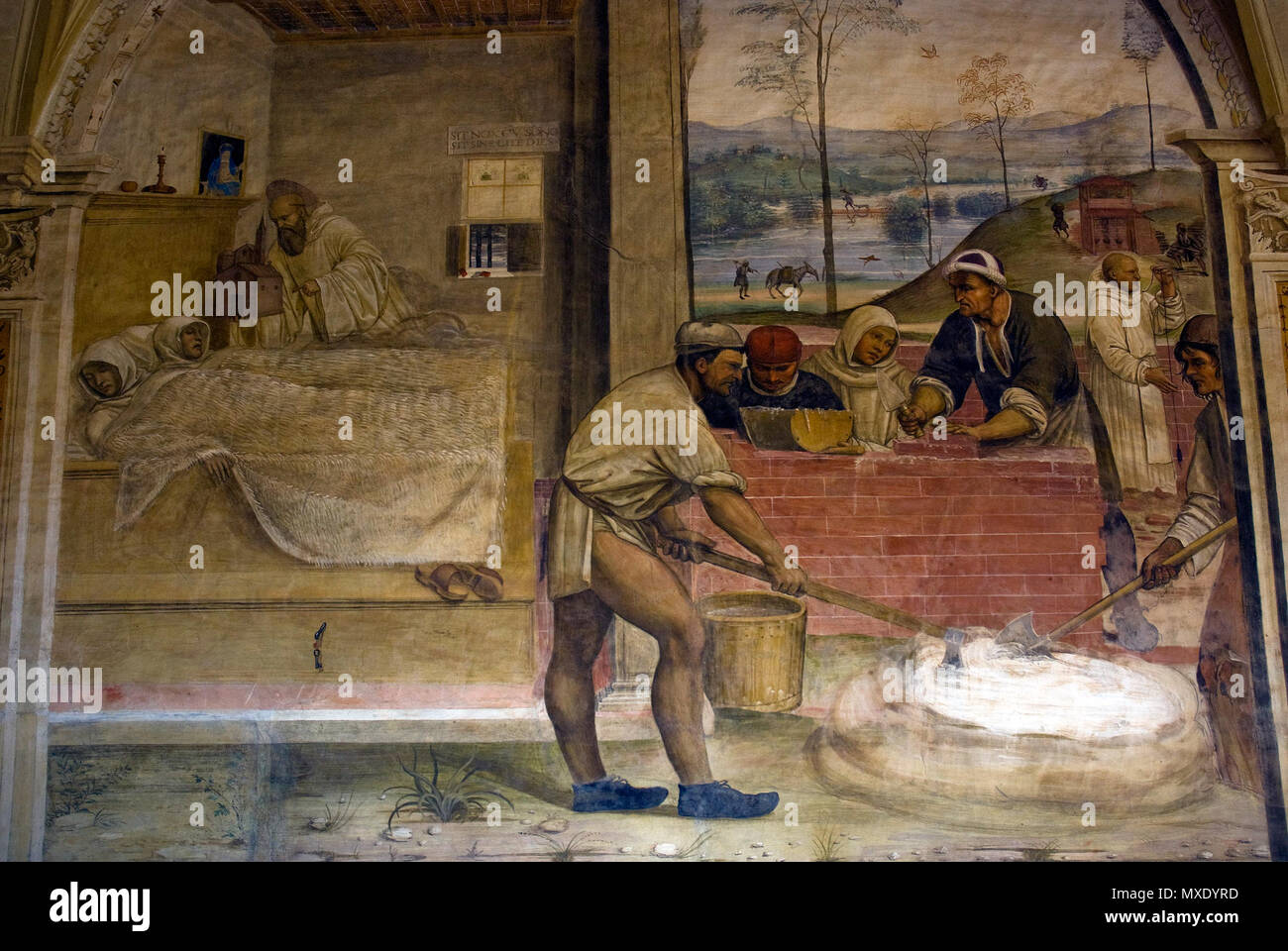 . Italiano: vedi titolo. Il Sodoma-XV Jahrhundert Künstler 139 kommen Benedetto appare eine fällige Monaci lontani e Loro disegna la costruzione di uno Monastero Stockfoto