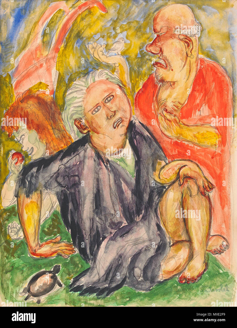 . Svenska: NILS DARDEL 1888-1943 Samtal Signerad Dardel. Akvarell på Papper, 27 x 21 cm. Utförd på 1910-talet Auktioner PROVENIENS: Bukowski, Moderna, Auktion 560, våren 2011, katalognr 52 LITTERATUR: Moderna Museet utställningskatalog: Nils Dardel, 1988, jämför akvarellen" Tvetydigt sällskap "Från 1917, nr XVI. 1910. Nils von Dardel (1888-1943) 446 Nils Dardel - Samtal Stockfoto