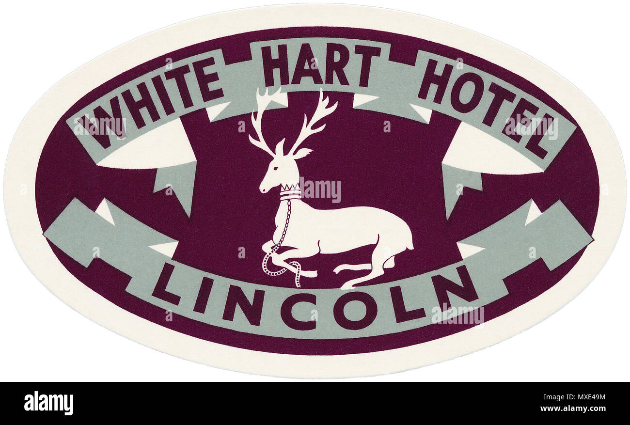 Vintage Gepäckanhänger für die White Hart Hotel, Lincoln. Stockfoto