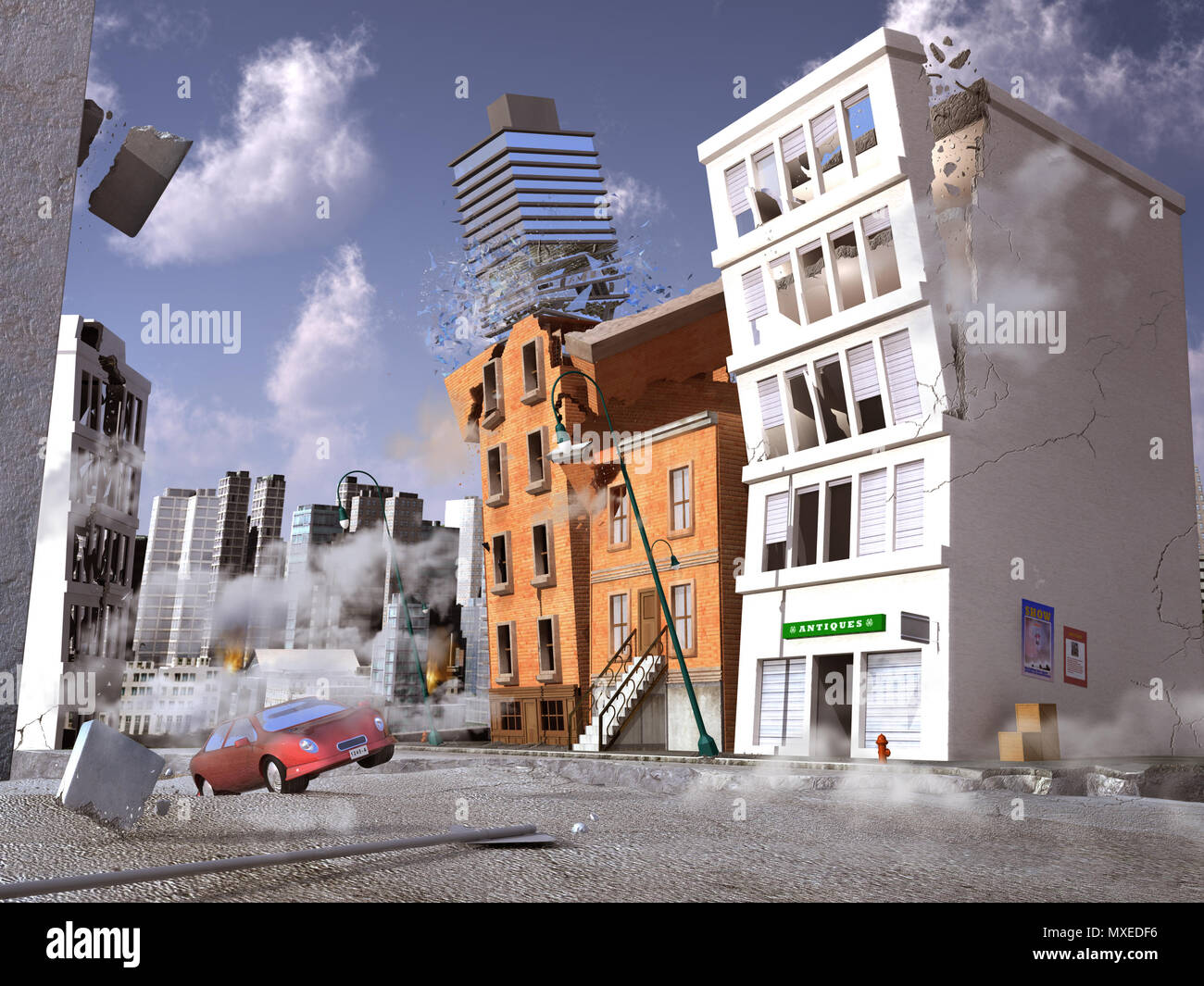 Erdbeben in einer Stadt Stockfoto