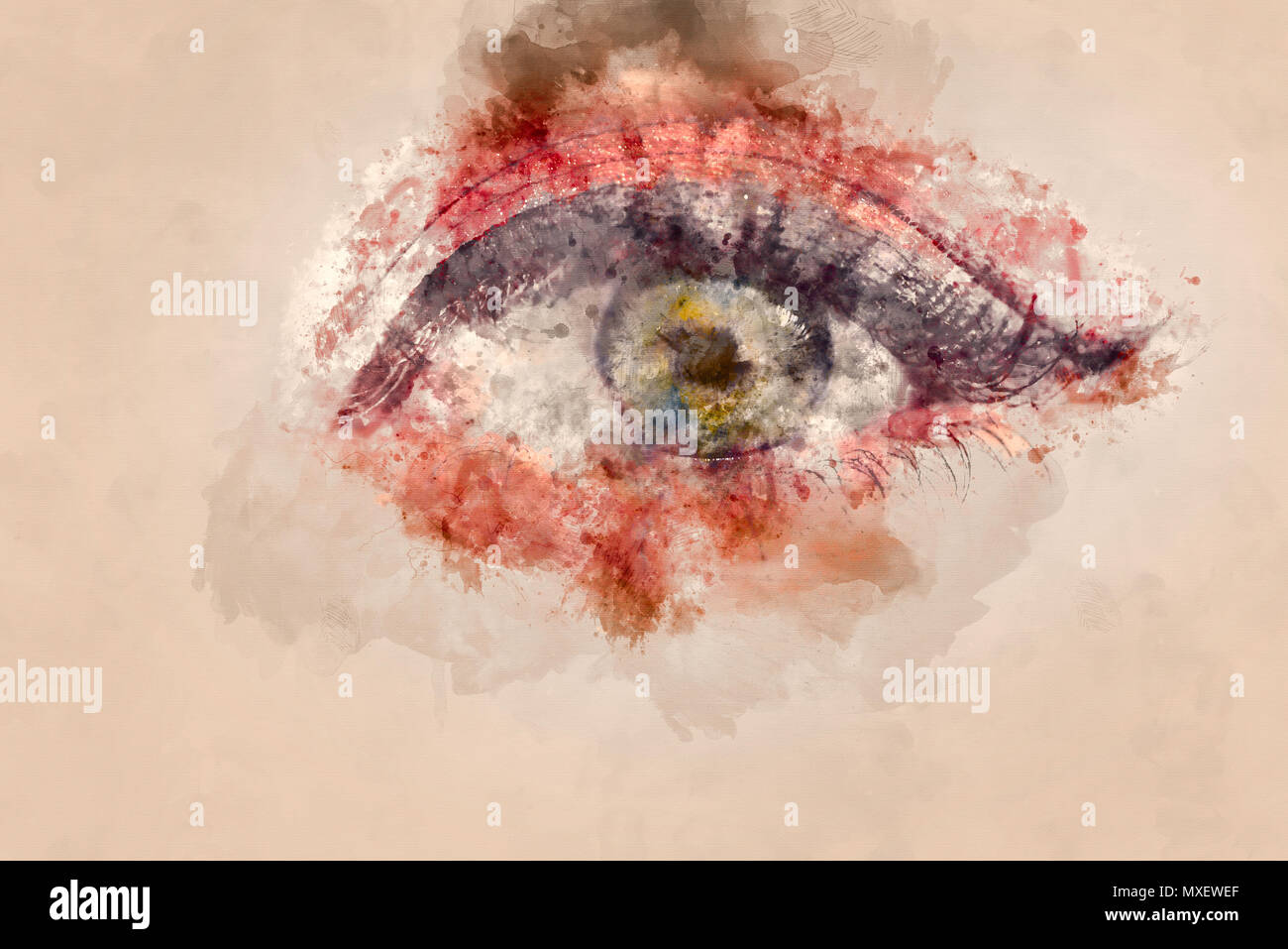 Aquarell von Makro Nahaufnahme Bild der schönen Frau Auge Stockfoto