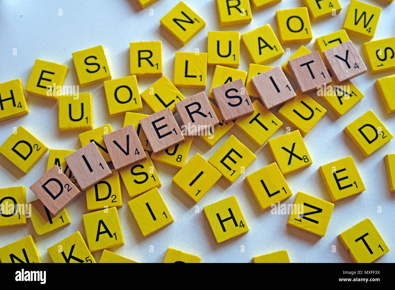 Vielfalt in Scabble Buchstaben, Ethnische, Geschlecht, Sexualität, LGBTQ- Stockfoto