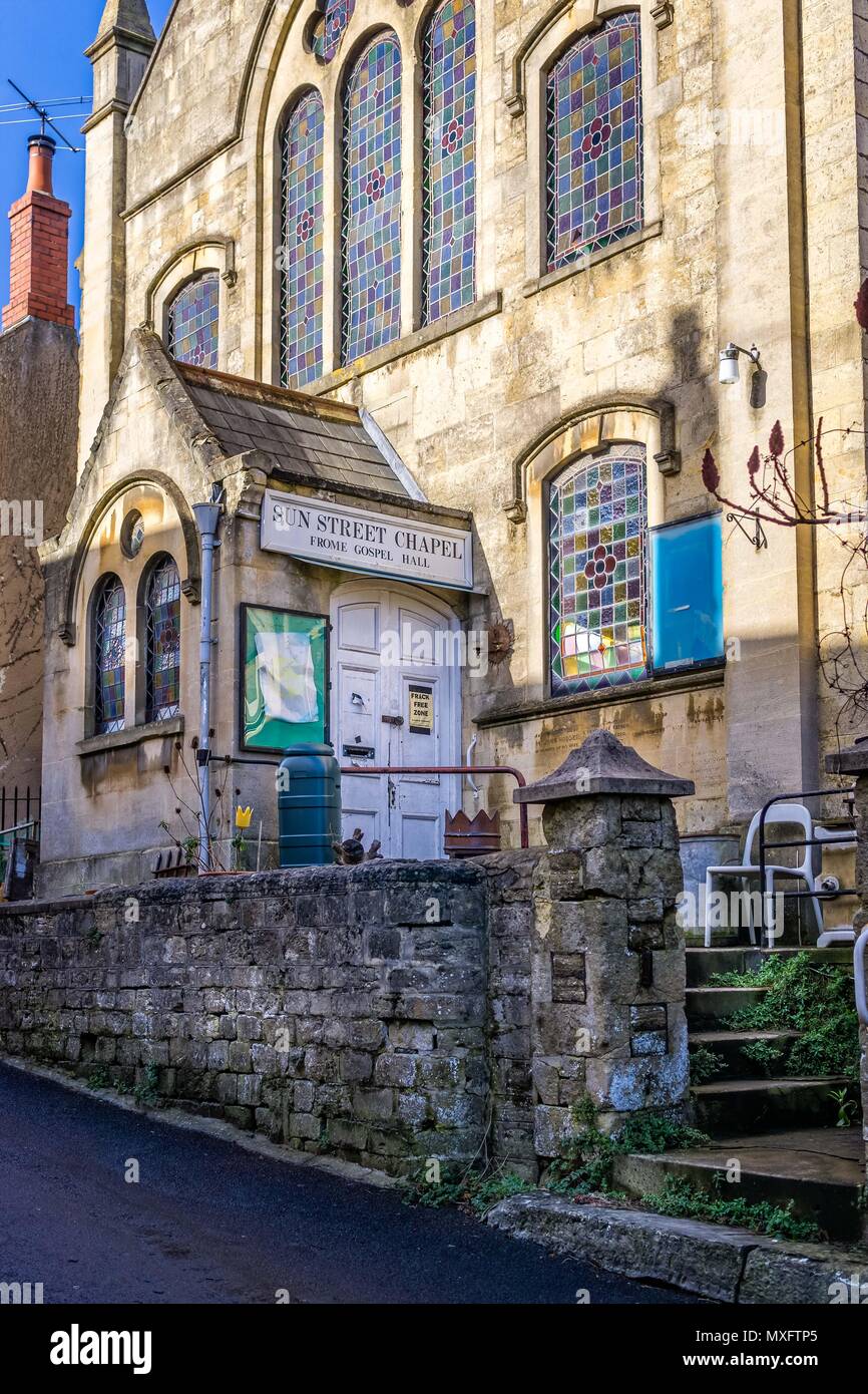 Sun Street Kapelle, Frome Evangelium Halle in Sun Street, Frome, Somerset, UK am 15. Februar 2018 getroffen Stockfoto
