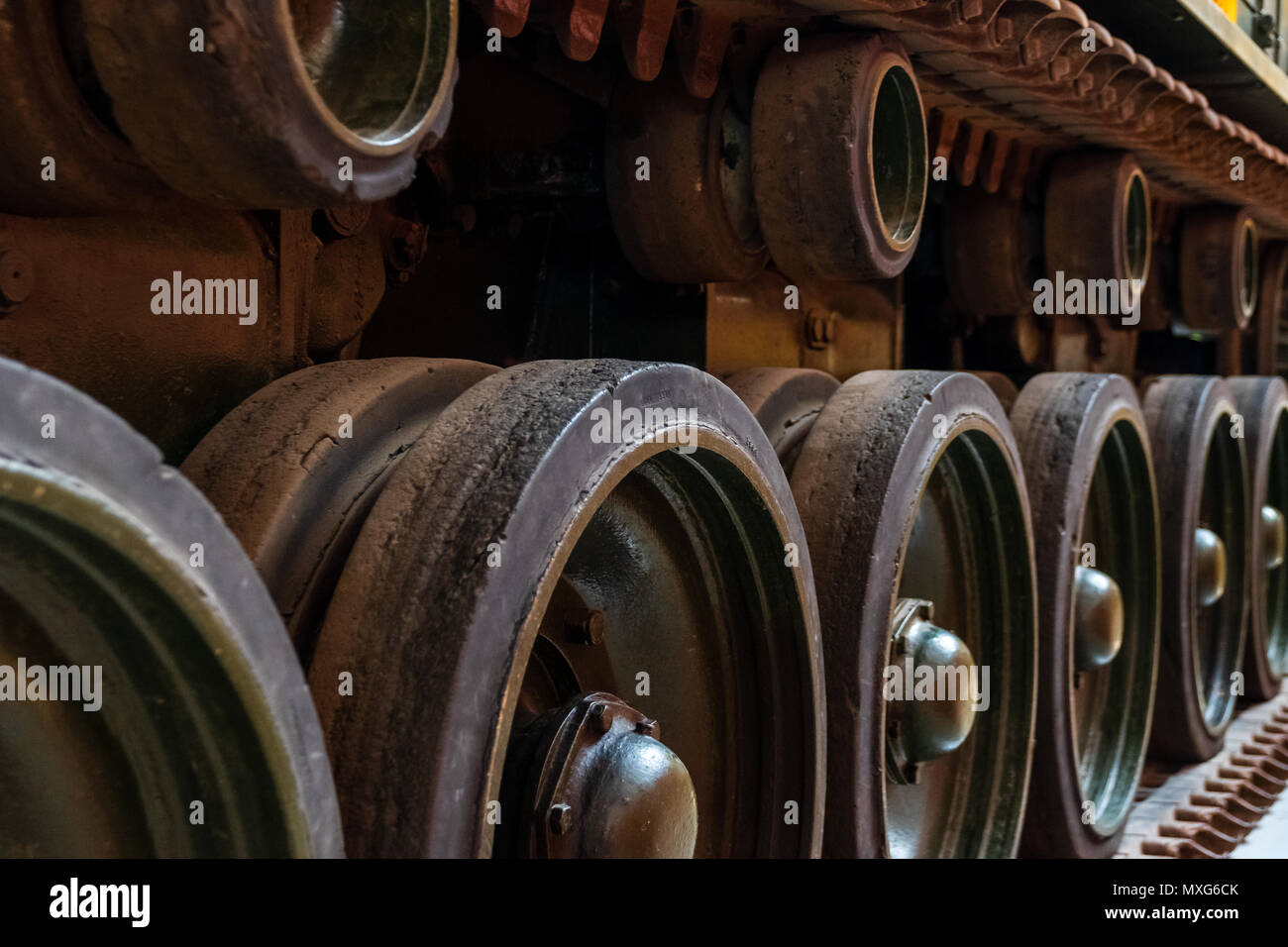 Nahaufnahme Detail der Räder oder ein Hauptmann Tank Stockfoto