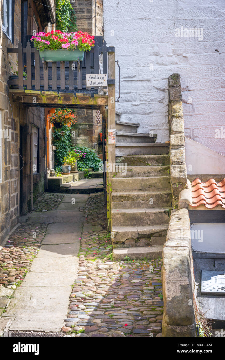 Einer der vielen urigen Hütten in Robin Hoods Bay, auf der North Yorkshire Wolds. Stockfoto