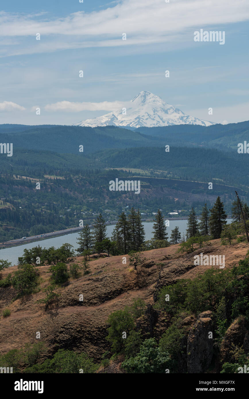 Mt Hood über den östlichen Columbia River. Stockfoto
