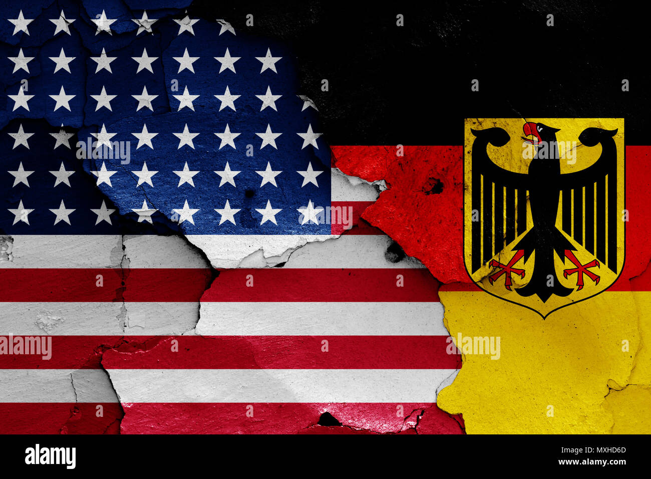 Flaggen der USA und der Bundesrepublik Deutschland Stockfoto