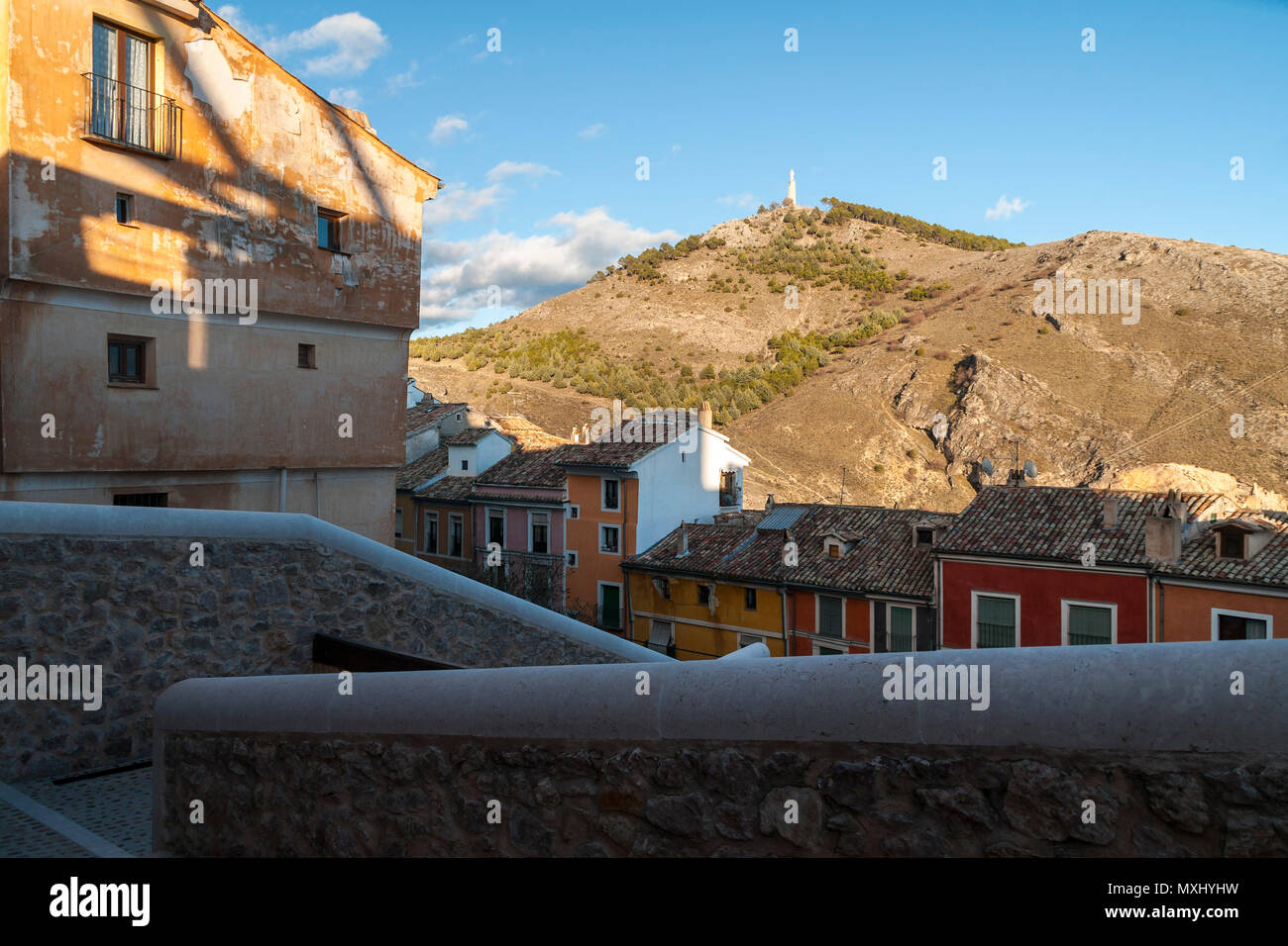 Sagrado Corazón de Jesús en El Cerro del Socorro Desde la Ciudad de Cuenca; España. Stockfoto