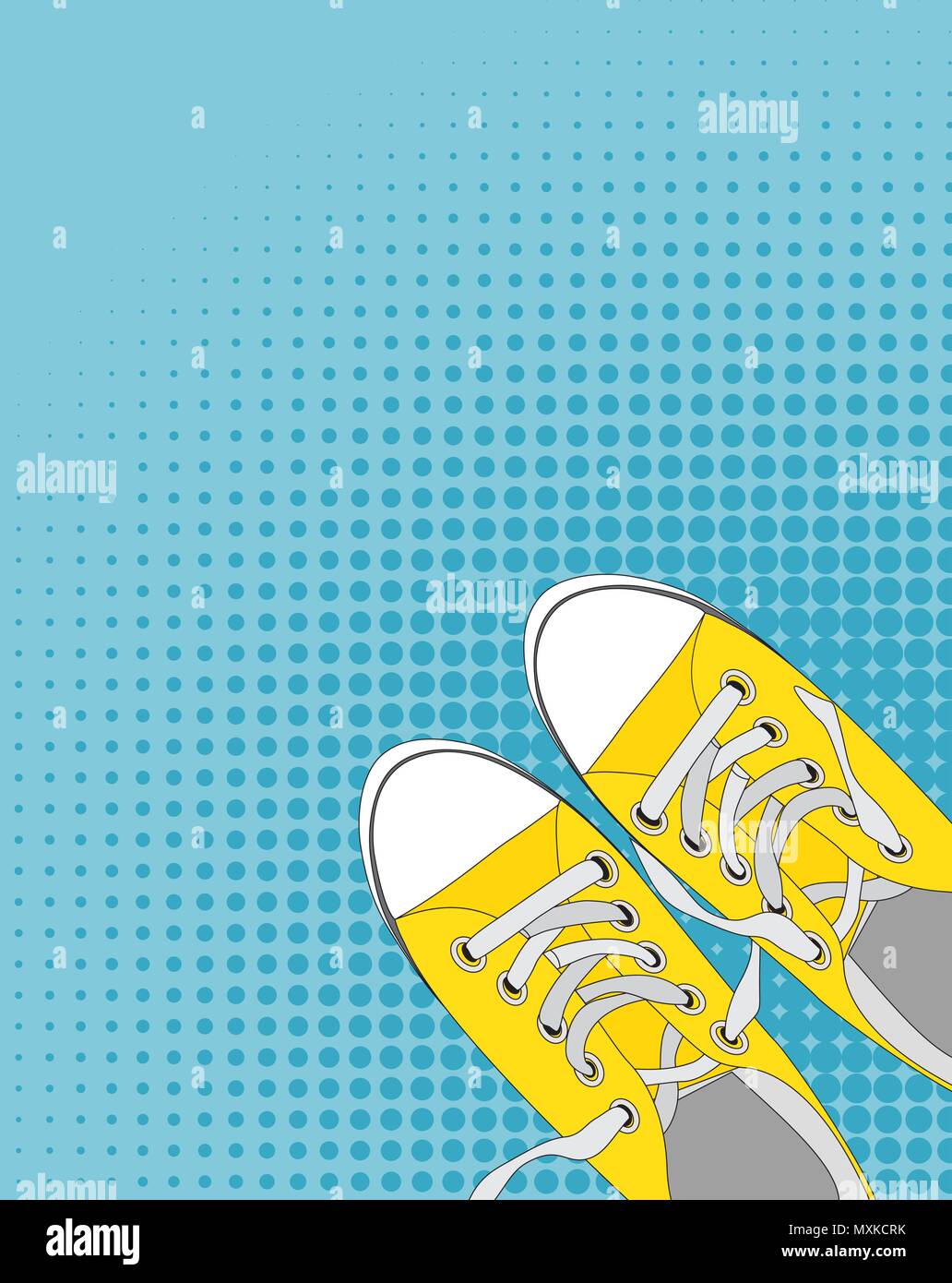 Paar Schuhe auf Farbe Hintergrund im Pop Art Stil Vector Illustration Stock Vektor