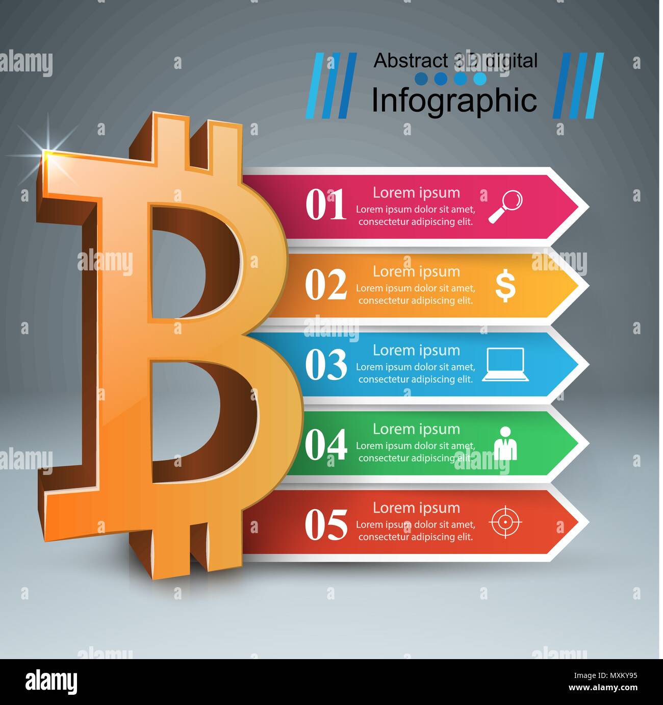 Bitcoin fünf Reihen Papier Infografik. Stock Vektor