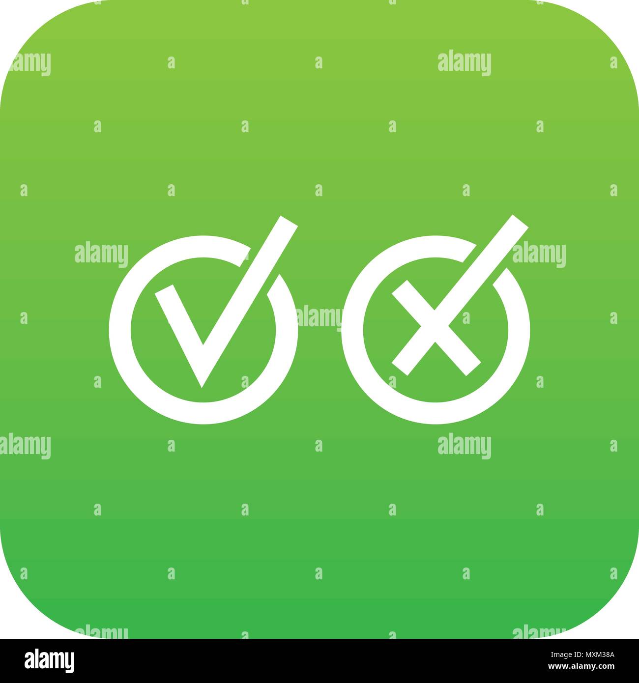 Zeichen der Wahl der Tick und Kreuz im Kreis Symbol Digital Green Alamy
