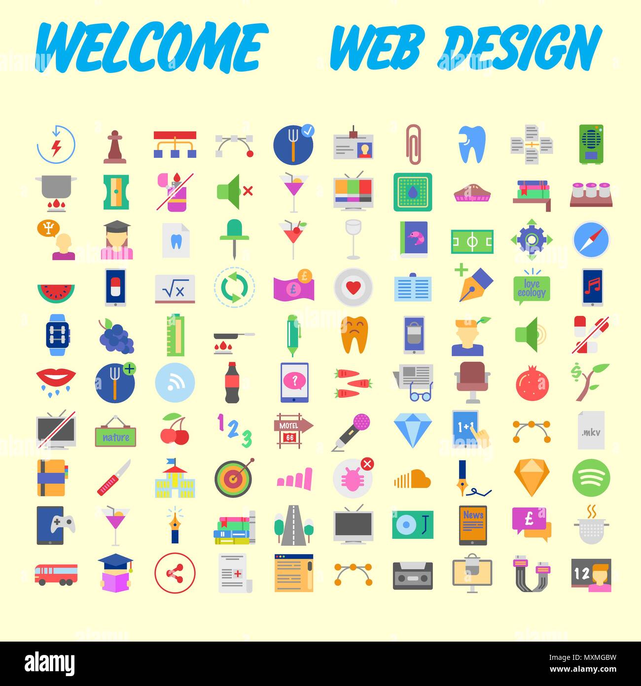 Reihe von Icons, Qualität Universal Pack, großes Icon Sammlung. Vector ...