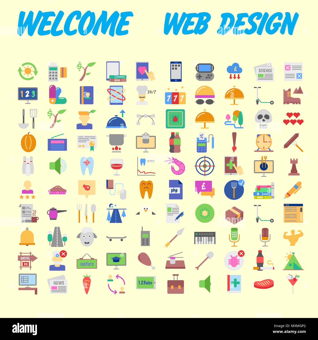 Satz von 100 Hochwertige flache Symbole. Vector Illustration Stock Vektor