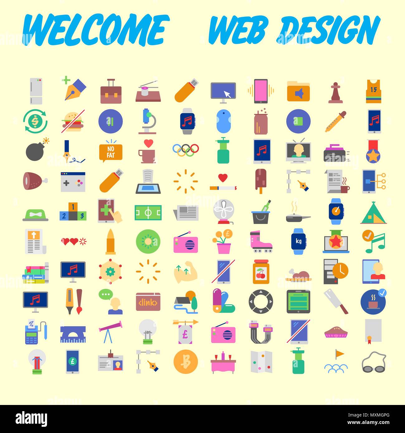 Satz von 100 Hochwertige flache Symbole. Vector Illustration Stock Vektor