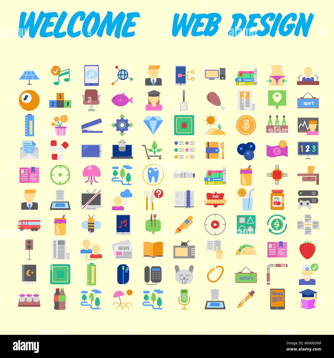 Satz von 100 Hochwertige flache Symbole. Vector Illustration Stock Vektor