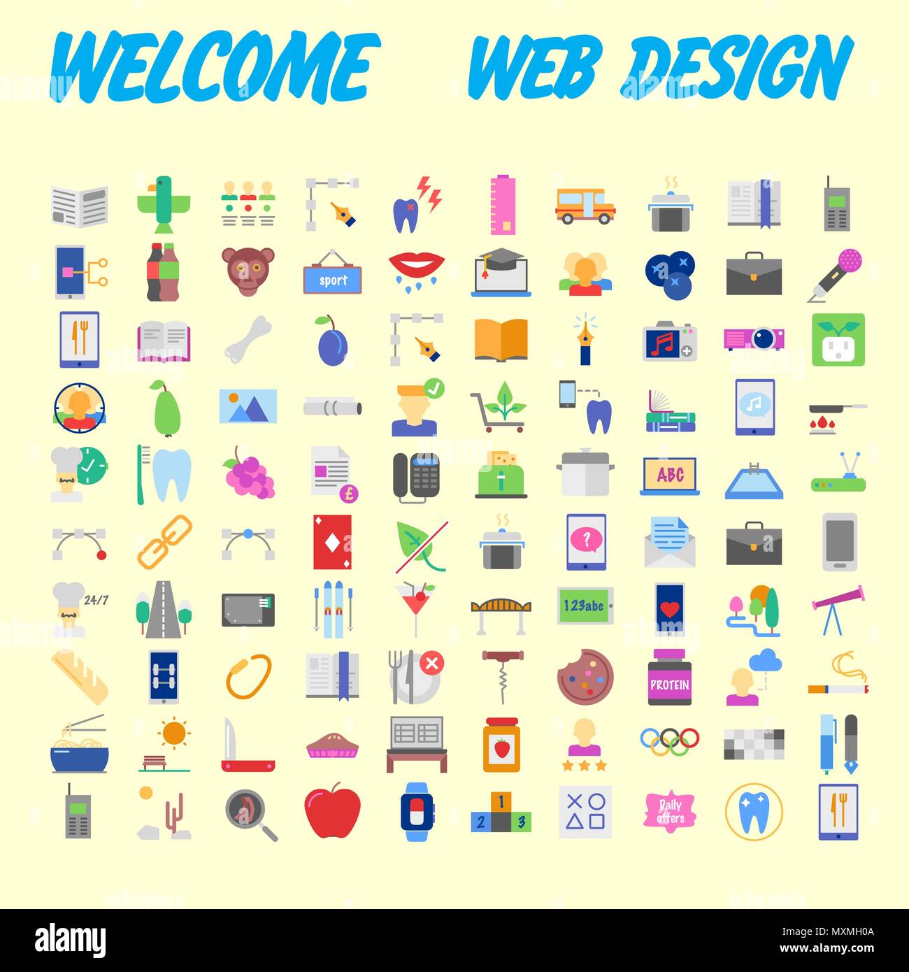 Satz von 100 Hochwertige flache Symbole. Vector Illustration Stock Vektor