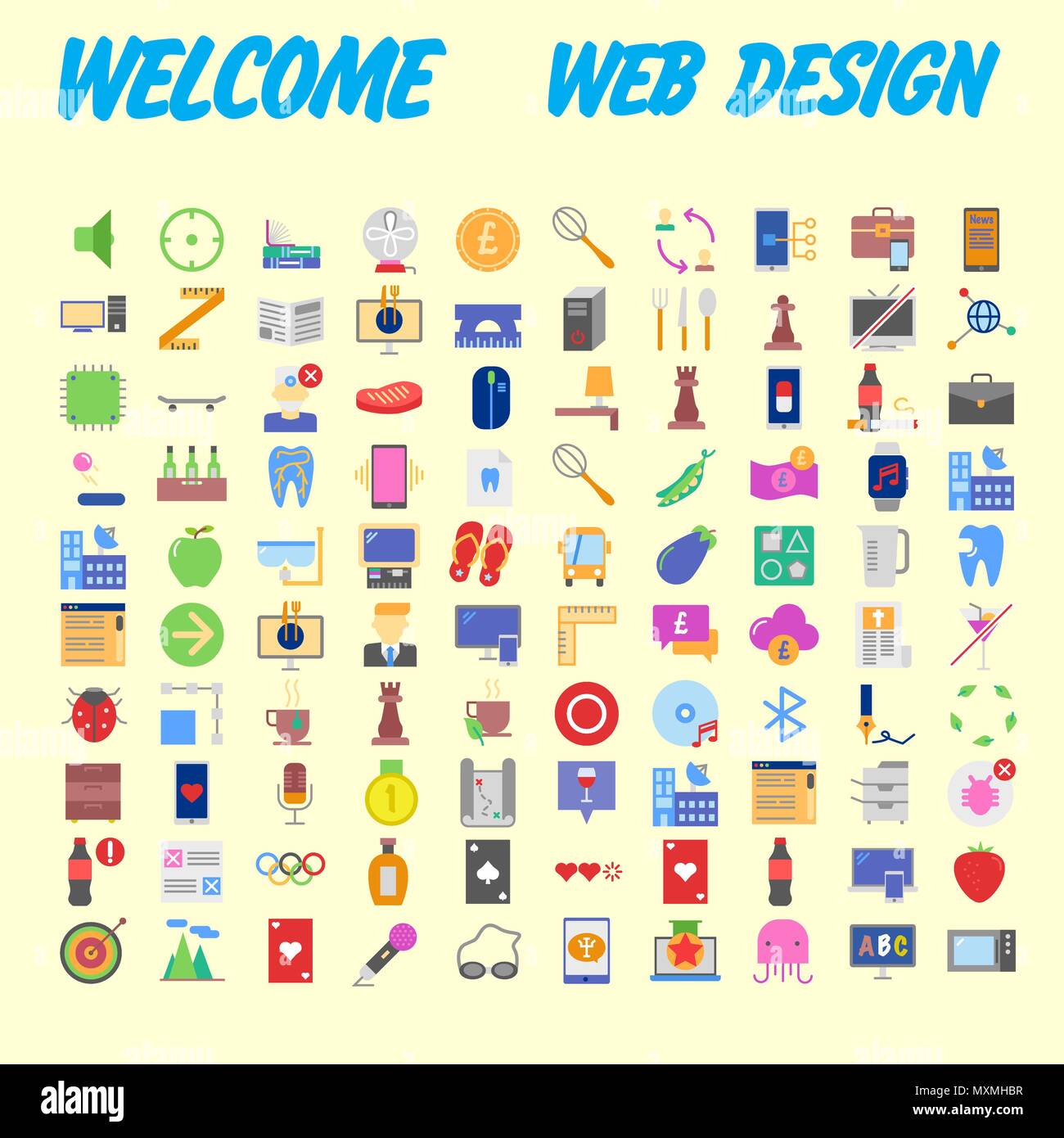 Orange Hintergrund 100 universal Icon Set für web und mobile. Vector Illustration Stock Vektor